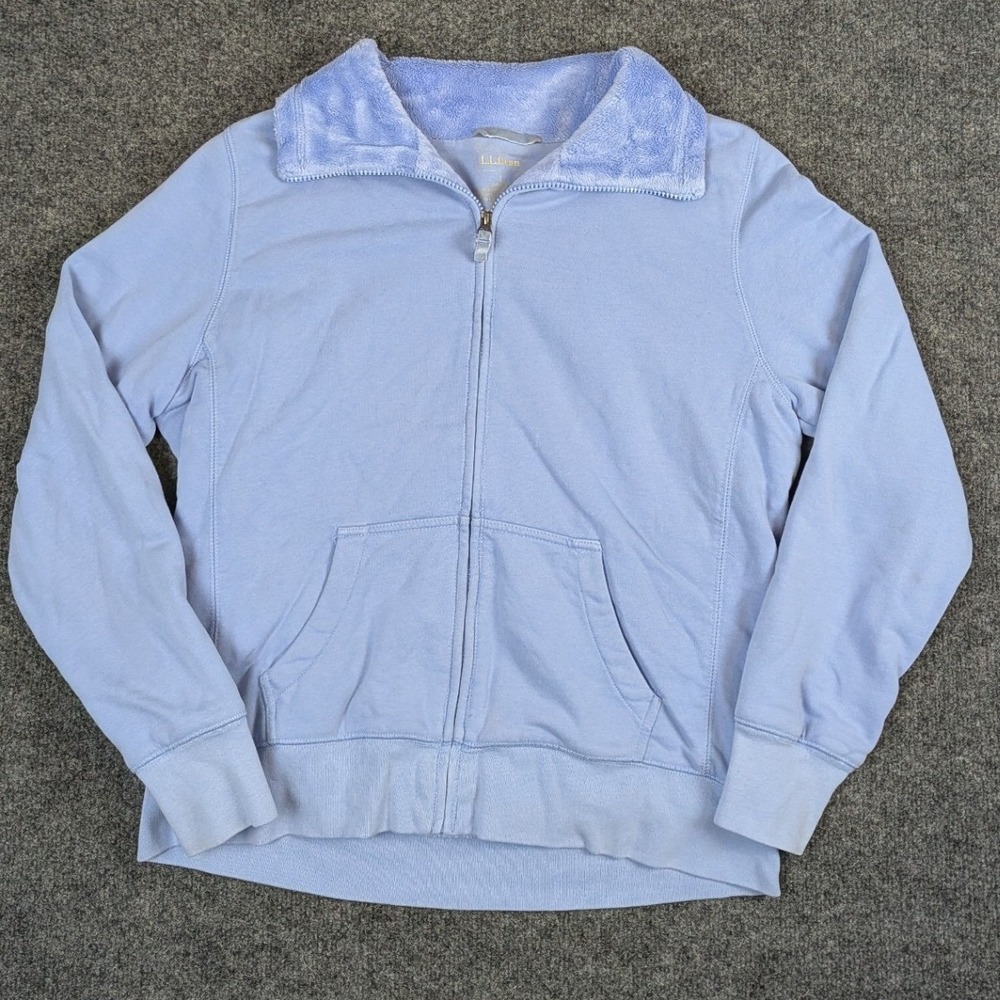 LL Bean Womens Large Full Zip Sweatshirt Periwinkle Blue Fleece Lined Collar